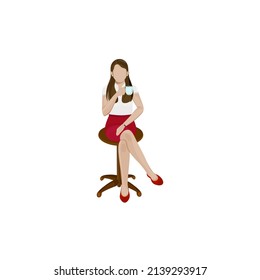 Faceless Young Businesswoman Drinking Tea Or Coffee At Office Stool.