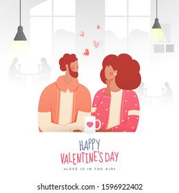 Faceless Young Couple Drinking Tea or Coffee in Cafe on the Occasion of Happy Valentine's Day, Love is in the air.