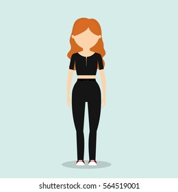 faceless young fashionable woman wearing crop top with pants  icon image vector illustration design 