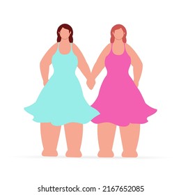 Faceless Young Girls Holding Hands Each Other In Standing Pose.