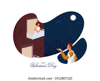 Faceless Young Man Proposing To His Girlfriend On Abstract Nighttime Background For Happy Valentine's Day Celebration Concept.