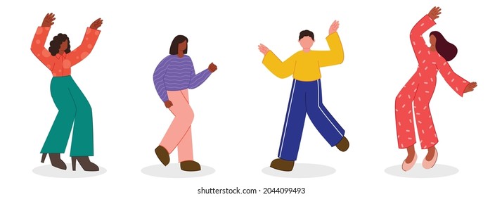 Faceless Young People Dancing Together On White Background.