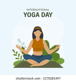 Faceless Young Woman Doing Exercise In Lotus Pose "Padmasana" On Light Blue Background For International Yoga Day Concept.