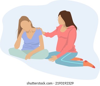 Faceless.A teenage girl is sitting with her mom.the girl is sad, and her mother calms her down.