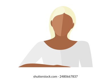 Mujer rubia joven y casual sin rostro con el Vector blanco del icono del avatar superior