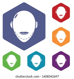 Facelift icons vector colorful hexahedron set collection isolated on white