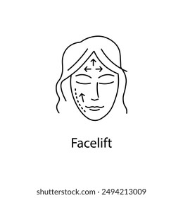 Facelift, Rhytidectomy, Face Lift Surgery, Facial Rejuvenation, Anti-Aging Surgery, Cosmetic Surgery, Facelift Icon, Facelift Vector, with editable stroke.