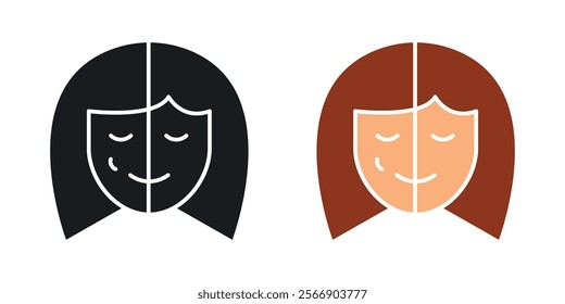 Facelifting procedure icon set in black and colored