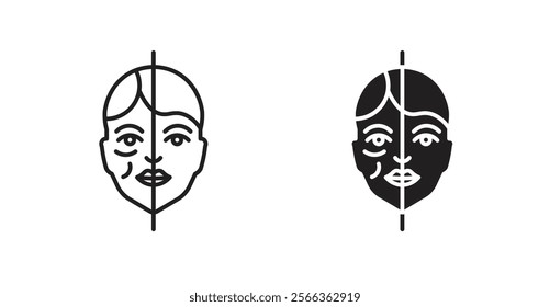 Facelifting procedure icons in line stroke and flat versions