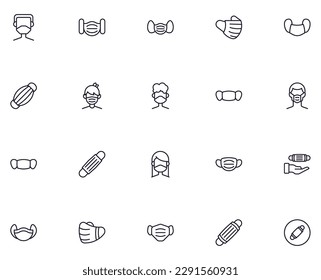 Facemask concept. Health line icon set. Collection of vector signs in trendy flat style for web sites, internet shops and stores, books and flyers. Premium quality icons isolated on white background 