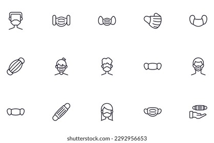 Facemask concept. Health line icon set. Collection of vector signs in trendy flat style for web sites, internet shops and stores, books and flyers. Premium quality icons isolated on white background 