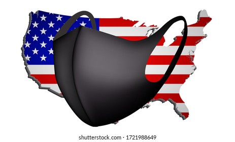 Facemask, Medical protective mask isolated on USA map. Disposable surgical facemask cover the mouth and nose. Healthcare and medical concept.