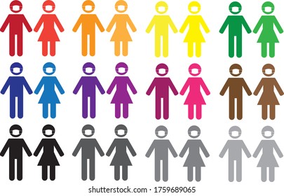 Facemask people icons in multiple colors