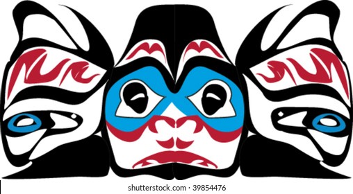 Face-on view of fish rendered in Northwest Coast Native style.