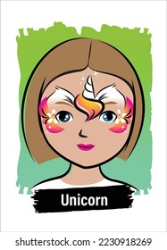 Design-Design des kreativen Kartenmenüs für Gesichtspainting - Unicorn