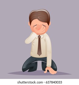 Facepalm Kneel Cry Vintage Businessman Despair Regret Suffer Grief Character Icon Stylish Background Retro Cartoon Design Vector Illustration