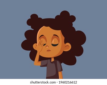 Facepalm Little African Girl Feeling Disappointed. Child feeling stressed out and frustrated having problems being embarrassed and ashamed
