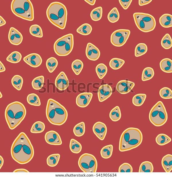 Faces Of Aliens UFO pattern.Alien seamless\
background.Modern design for textiles and fabrics, wrapping paper\
and wallpapers of all kinds.Universal vector icons alien heads\
seamless patterns\
tiling.