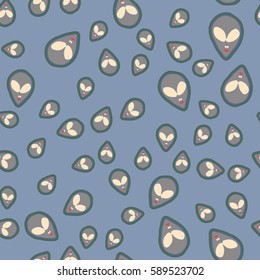 Faces of aliens UFO seamless pattern. Background for textiles and fabrics, wrapping paper and wallpapers of all kinds. Universal design icons alien heads seamless patterns tiling.