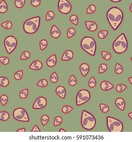 Faces of aliens UFO seamless pattern. Background for textiles and fabrics, wrapping paper and wallpapers of all kinds. Universal design icons alien heads seamless patterns tiling.