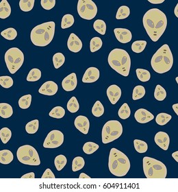 Faces of aliens UFO seamless pattern. Background for textiles and fabrics, wrapping paper and wallpapers of all kinds. 