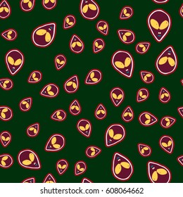 Faces of aliens UFO seamless pattern. Background for textiles and fabrics, wrapping paper and wallpapers of all kinds. Universal design icons alien heads seamless patterns tiling.