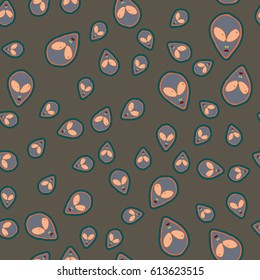 Faces of aliens UFO seamless pattern. Background for textiles and fabrics, wrapping paper and wallpapers of all kinds. Universal design icons alien heads seamless patterns tiling.