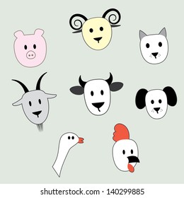 faces of animals. vector set eps8