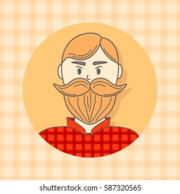 Faces Avatar in circle. Brutal man with beard. Vector illustration. Flat style.
