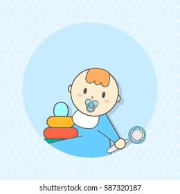Faces Avatar in circle. Infant boy. Vector illustration. Flat style.
