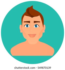 Faces Avatar in circle. Portrait young Man. Vector illustration eps 10. Flat cartoon style.