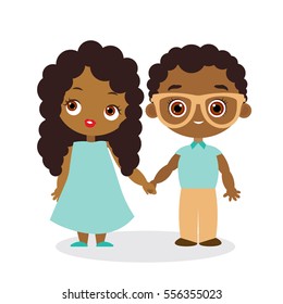 Faces Avatar in circle. Portrait young african american boy with glasses. Vector illustration eps 10. Flat cartoon style