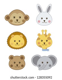 faces baby animals isolated over white background. vector illustration