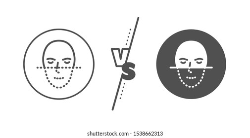 Faces biometrics sign. Versus concept. Face recognition line icon. Head scanning symbol. Line vs classic face recognition icon. Vector