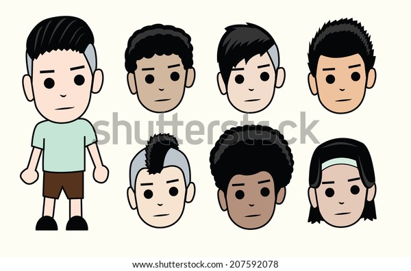 Faces Boys Different Types Men Hairstyles Stock Vector Royalty