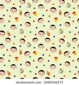 faces with boy's emotions and school objects seamless pattern for design design vector