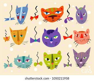 faces of cats on a beige background