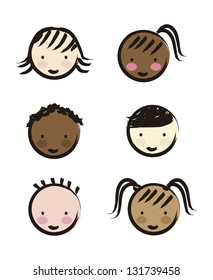 faces of children isolated over white background. vector