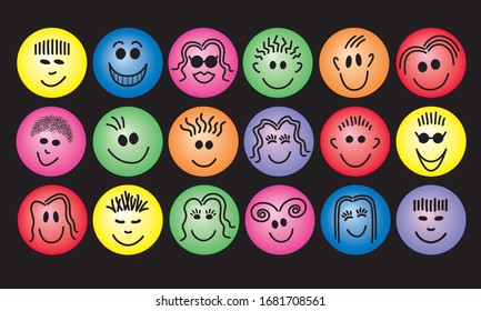Faces Collection, line drawings on color backgrounds