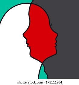Faces couple in love, abstract sketch in vector