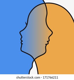 Faces couple in love, abstract sketch in vector