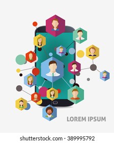 Faces and devices icons net in smartphone vector illustration.