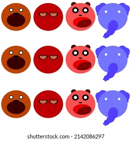 The faces of dogs, elephants, bears, wearing glasses, lined up.