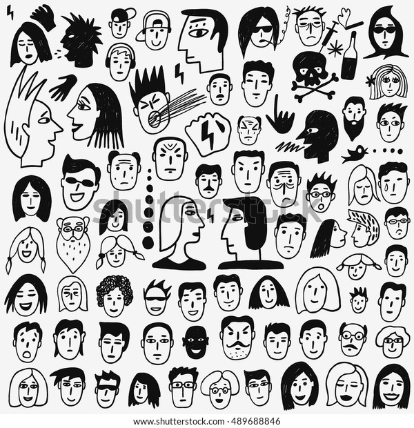 Faces Doodles Stock Vector (royalty Free) 489688846