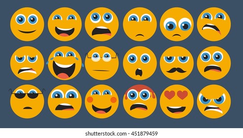 Faces with emotion flat design. Vector illustration icons. Eps10.