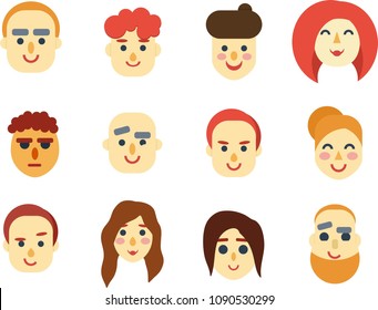 Faces Flat Design Icons Set Stock Vector (Royalty Free) 1090530299