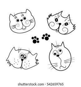 faces of four abstract decorative cartoon funny cats