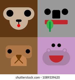 Faces of geometric squared monkey sloth lion and Hippo