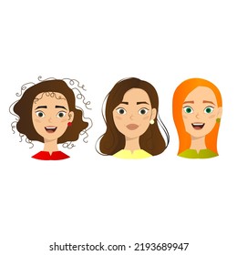 faces of girls with different emotions