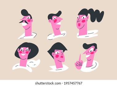Faces of girls and guys vector illustration. Various haircuts